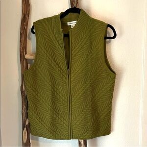 Coldwater Creek Olive Chartreuse Cable knit Zip Textured Wool Vest Large